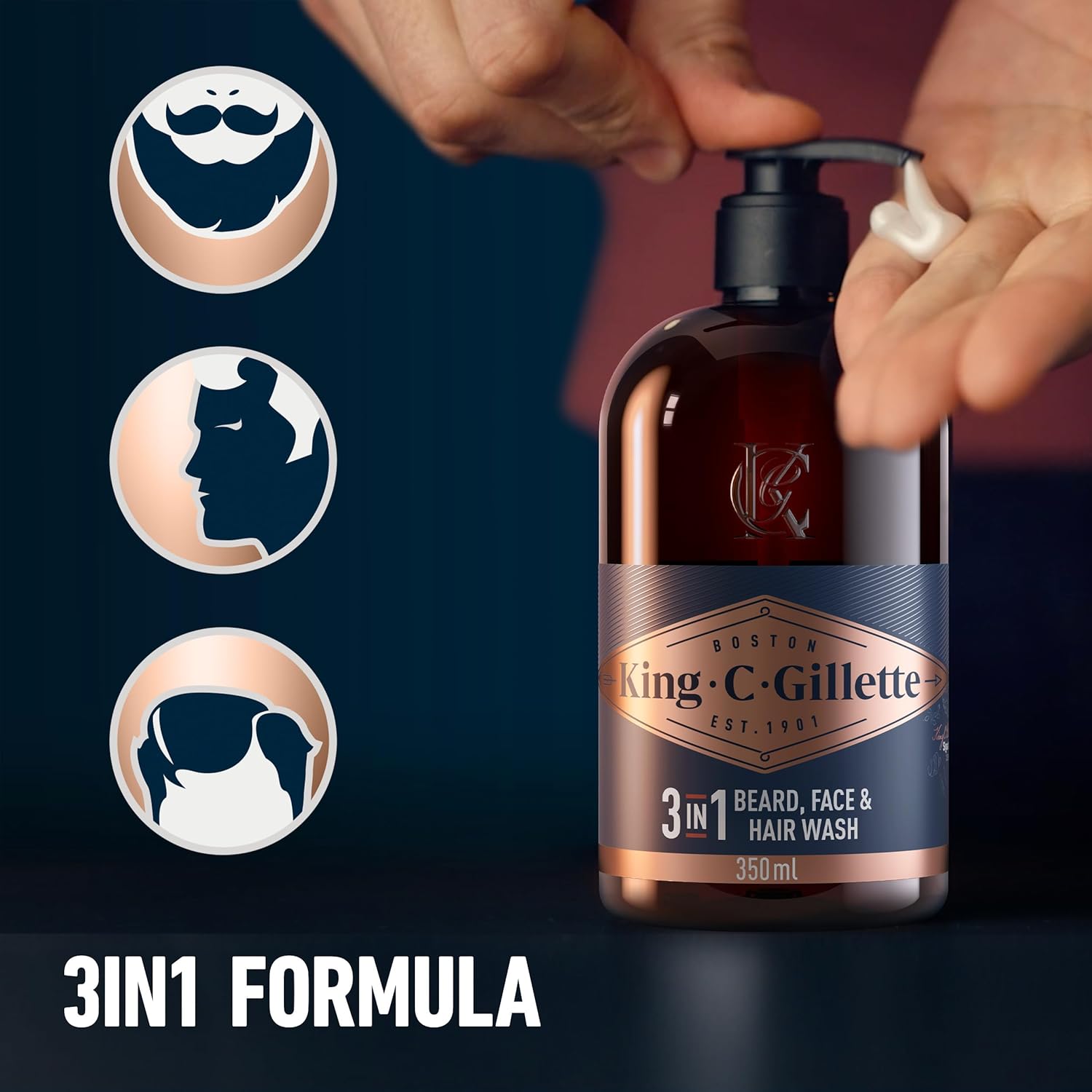 King C. Gillette Perfect Beard Care Kit With 3in1 Beard, Face and Hair Wash + Face and Stubble Moisturiser