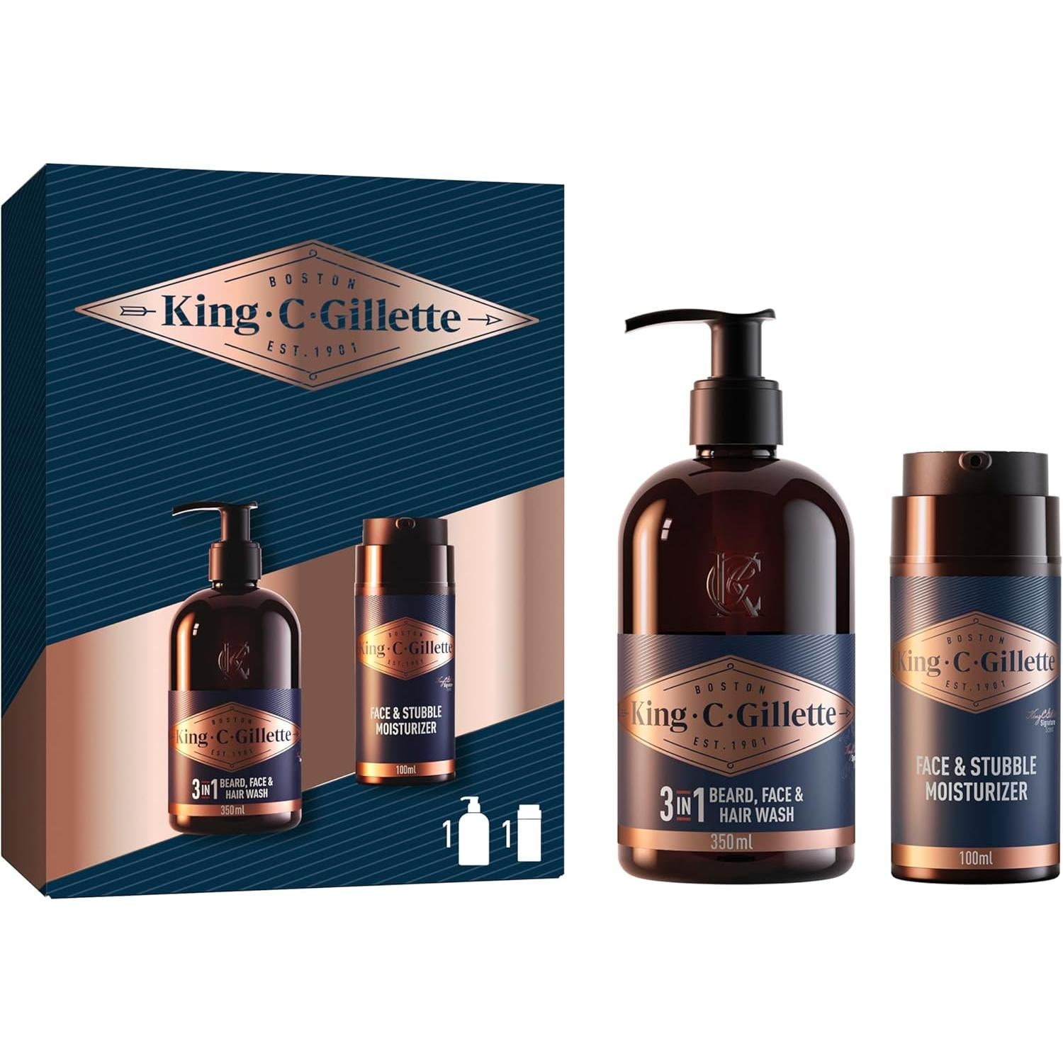 King C. Gillette Perfect Beard Care Kit With 3in1 Beard, Face and Hair Wash + Face and Stubble Moisturiser
