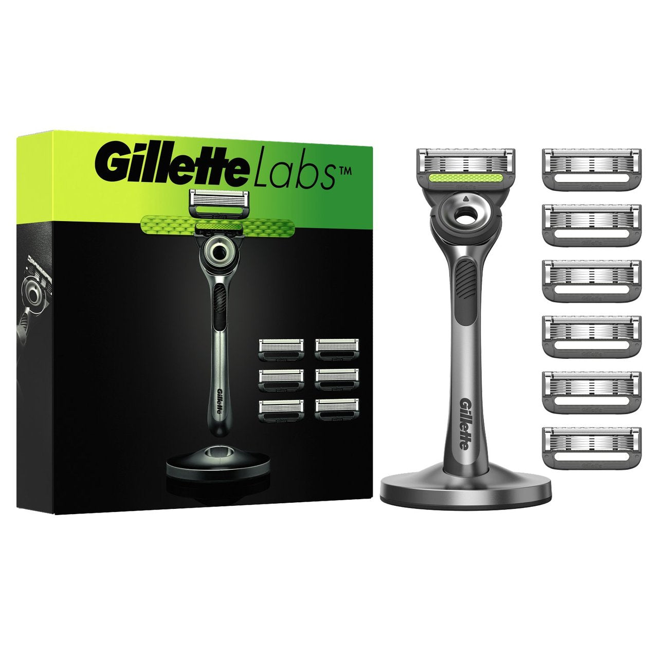 Gillette Labs Big Blade Pack Razor with 7 x Replacement Blade Refills with Exfoliating Bar