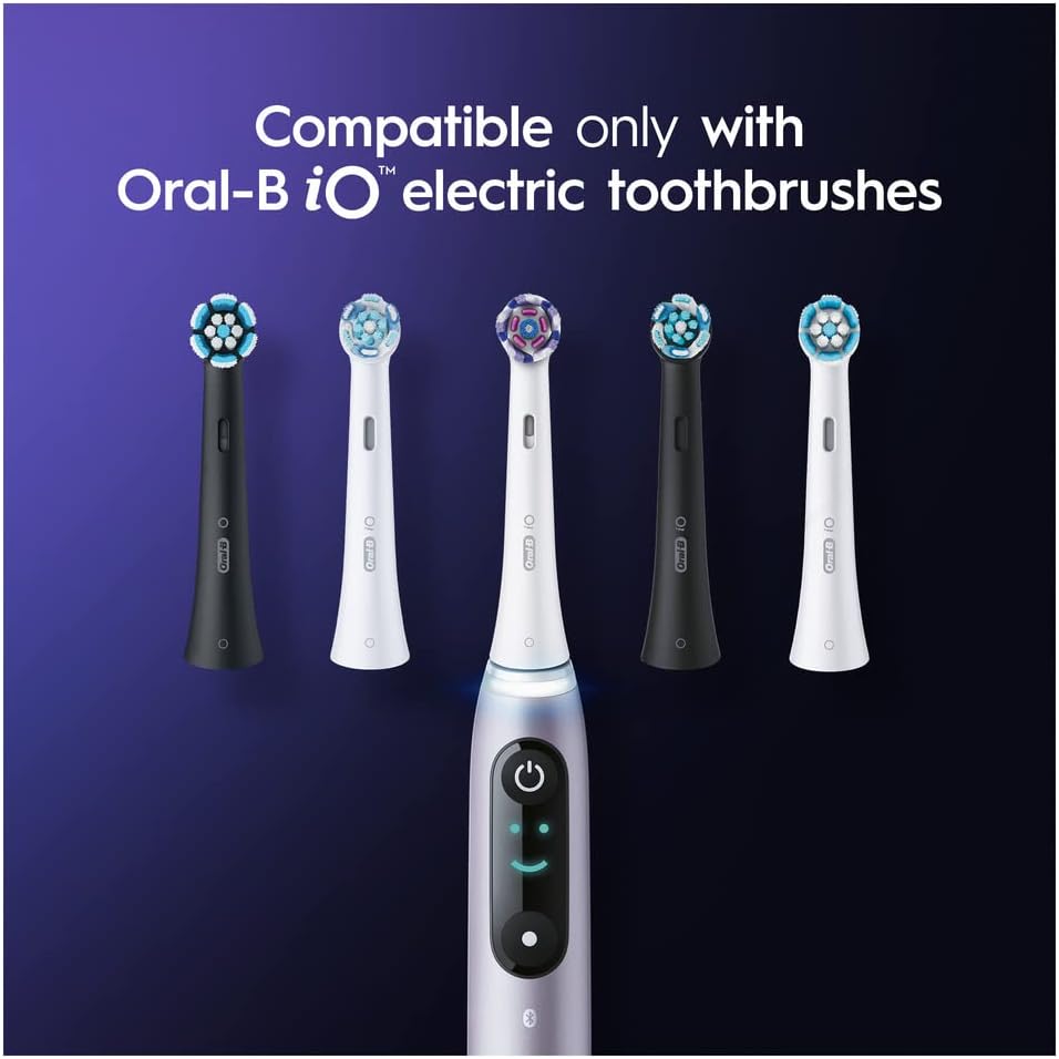 Oral-B iO 6pk Radiant White Replacement Toothbrush Heads, Angled Bristles Deeper Plaque Removal, with Polishing Petals for Teeth Whitening