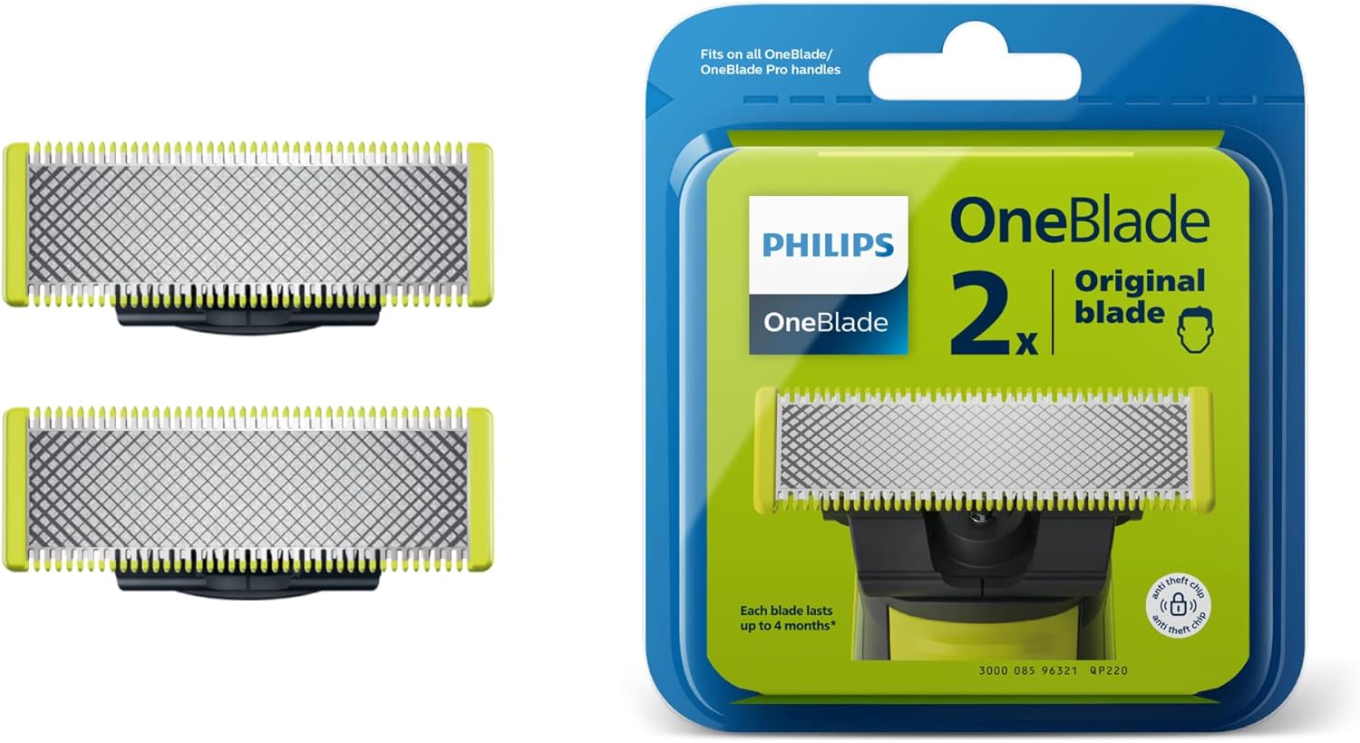 Philips QP220/51 OneBlade Razor Replacement Blades - 100% Waterproof - Pack of 2