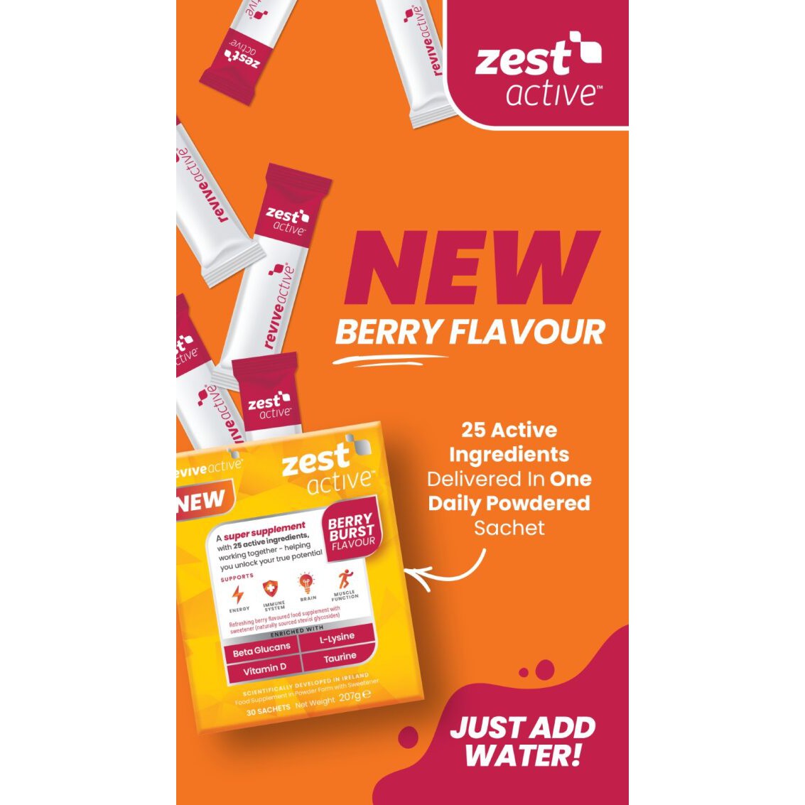 Revive Active Super Supplement Zest Active Berry Burst Flavour 30 day pack