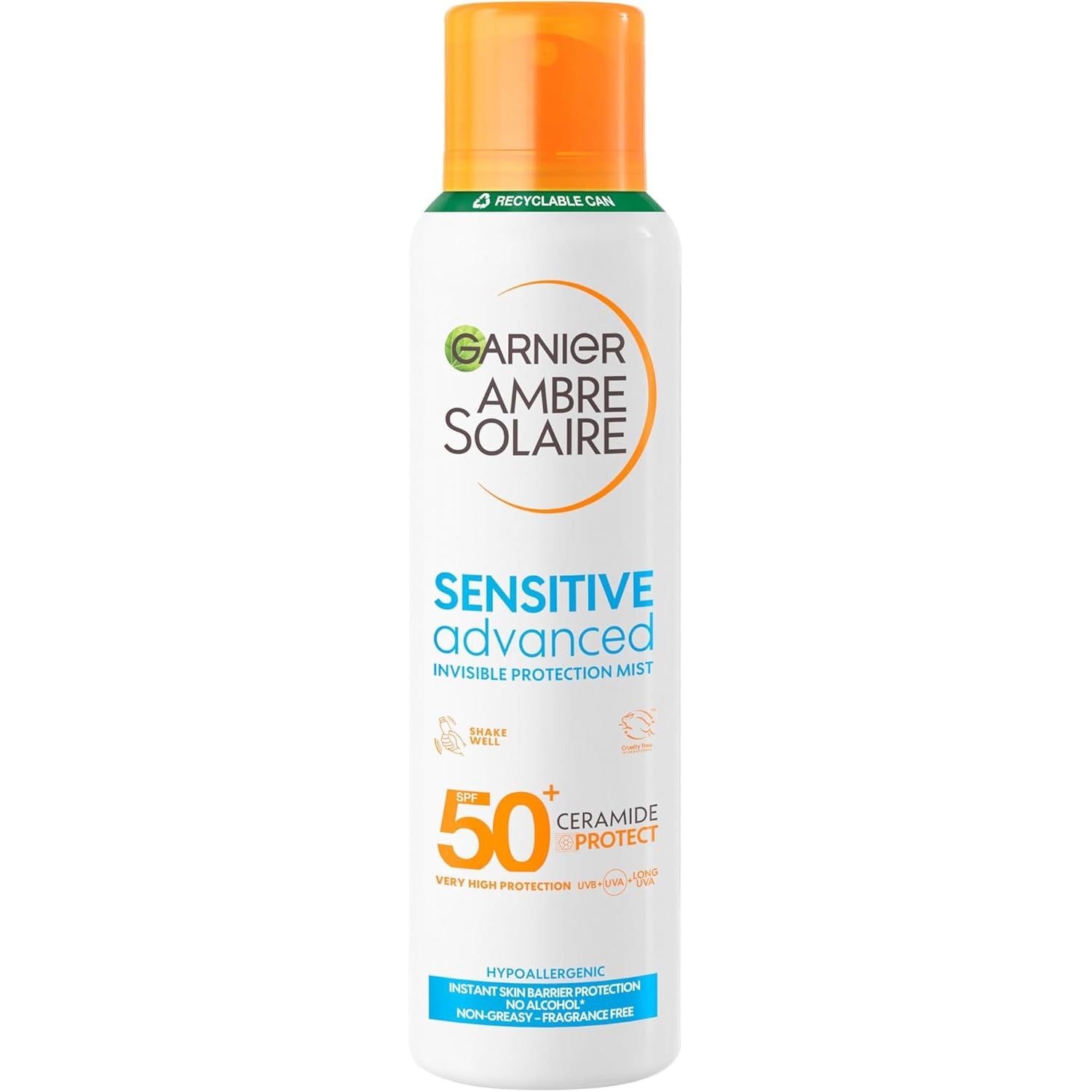 Garnier Ambre Solaire SPF 50+ Sensitive Advanced Dry Mist Sun Cream Spray 150ml