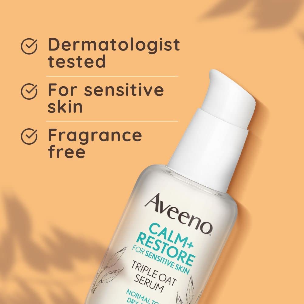 Aveeno Face Calm+Restore Triple Oat Serum, 24-Hour Moisturisation For Sensitive Skin 30ml