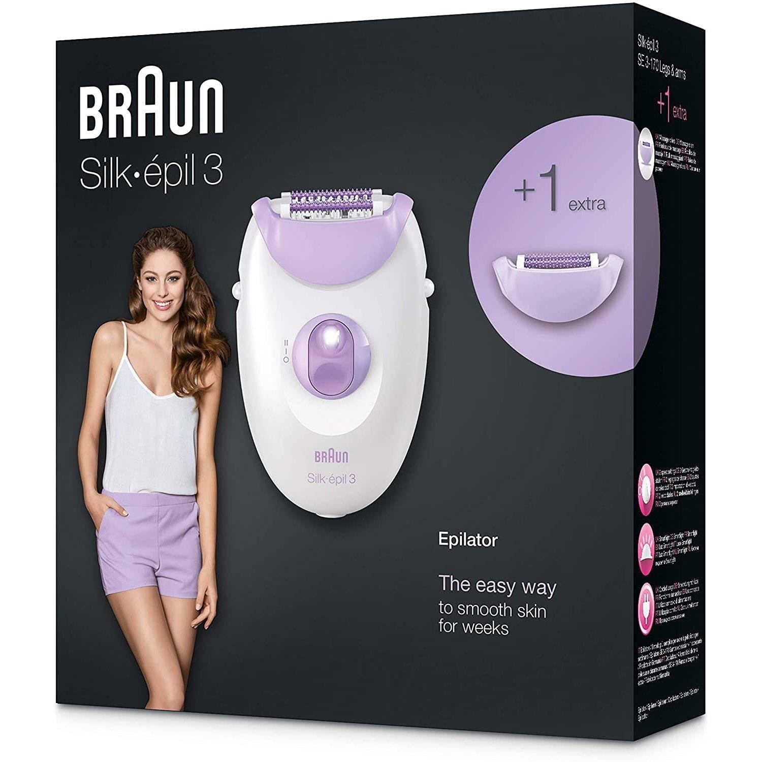 Braun Women's Silk-Epil 3 3-170 Epilator - 20-Tweezer System, 2 Speed Settings - Healthxpress.ie