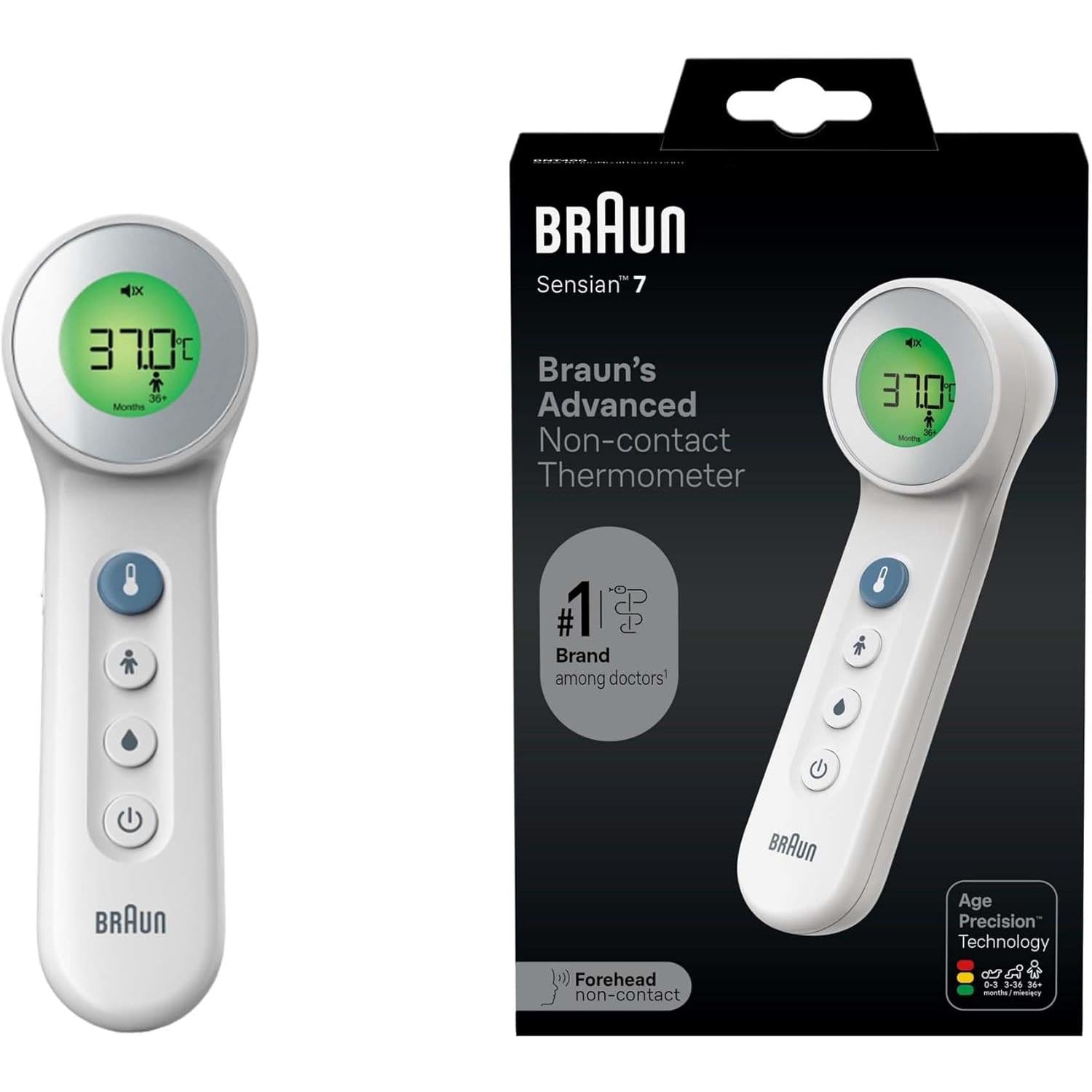 Braun Sensian 7 Forehead non-contact thermometer - Age Precision Technology - 3-in-1 Colour-Coded Digital Display - Baby and Child Friendly - BNT400