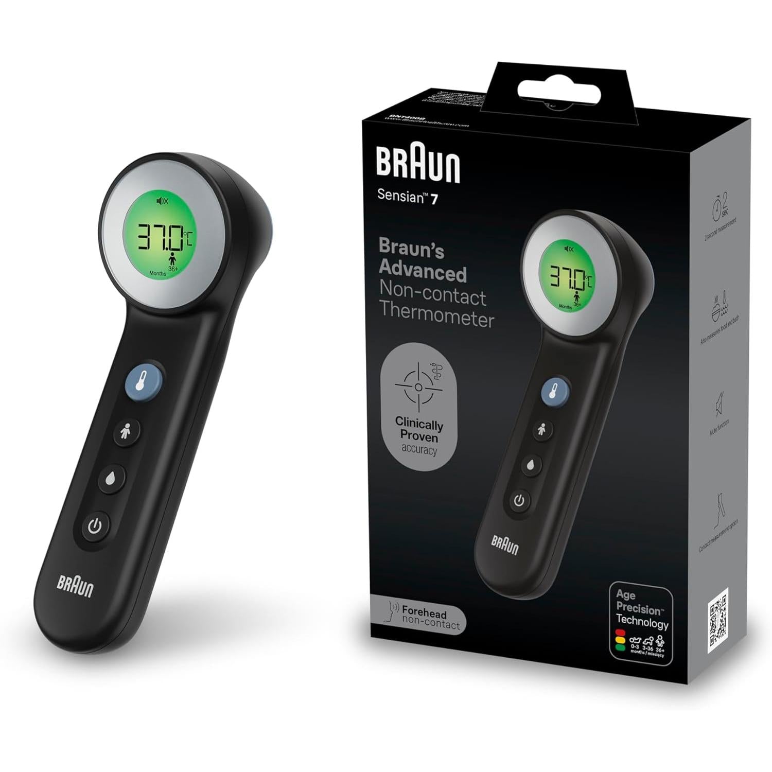 Braun Sensian™ 7 Forehead non-contact thermometer | Age Precision® Technology | 3-in1 | Colour-Coded Digital Display | Baby and Child Friendly | #1 Brand among doctors¹ | BNT400