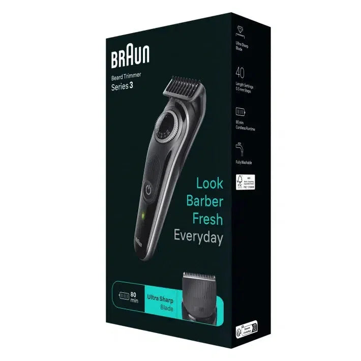 Braun Beard Trimmer 3 BT3440 With Precision Wheel, 4 styling tools, 80min runtime, grey