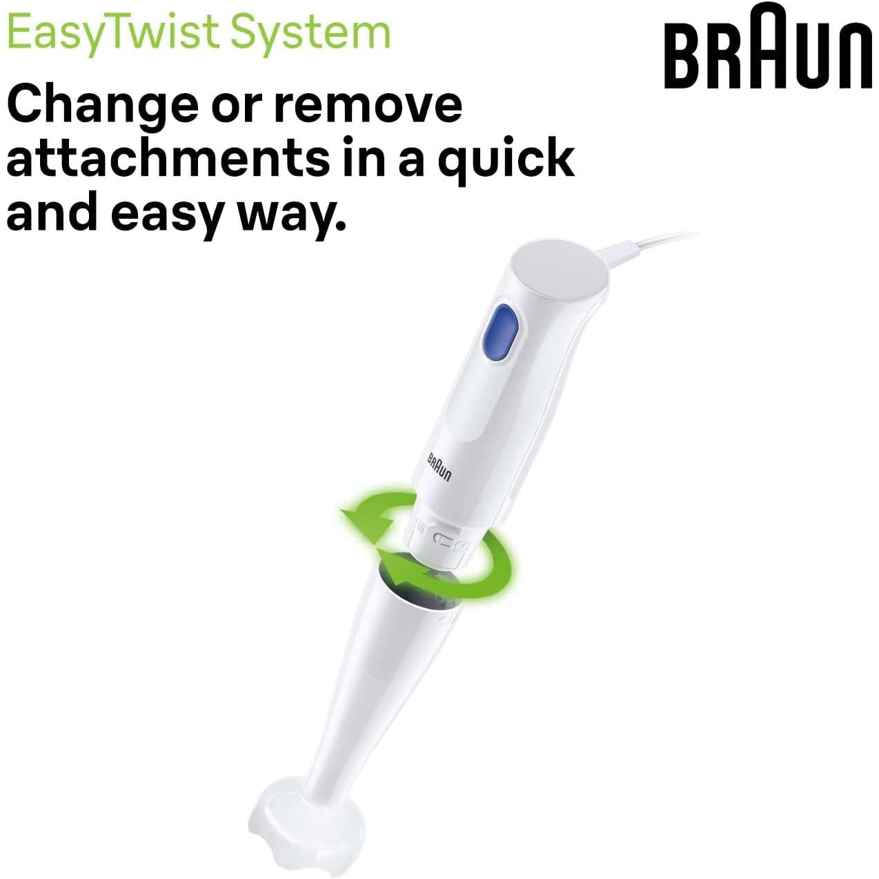 Braun MultiQuick 1 Hand Mixer MQ10.001P, Lightweight Mixer with EasyTwist Technology, One Speed, 450W, White