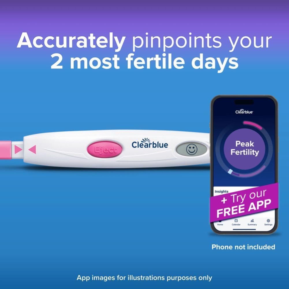 Clearblue Digital Ovulation Test Sticks 30 Pack - Over 99% Accurate - Find Your 2 Peak Days  &amp; Cycle Tracker App