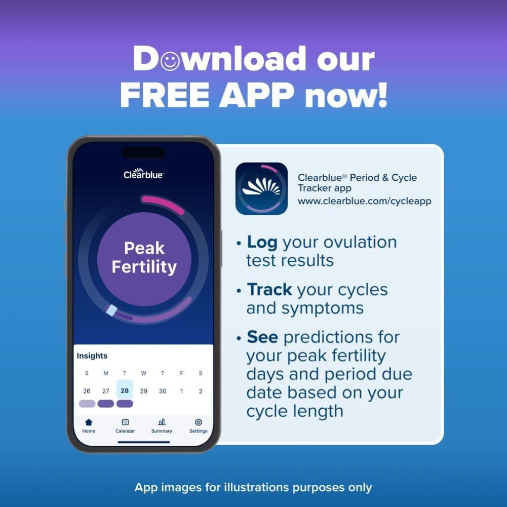 Clearblue Digital Ovulation Test Sticks 30 Pack - Over 99% Accurate - Find Your 2 Peak Days  &amp; Cycle Tracker App