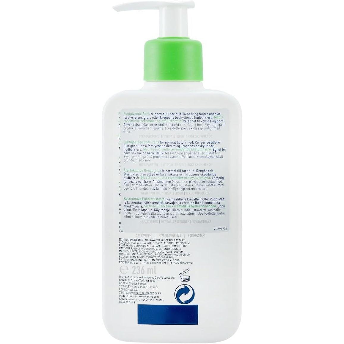 CeraVe Hydrating Cleanser for Normal to Dry Skin 236ml with Hyaluronic Acid and 3 Essential Ceramides