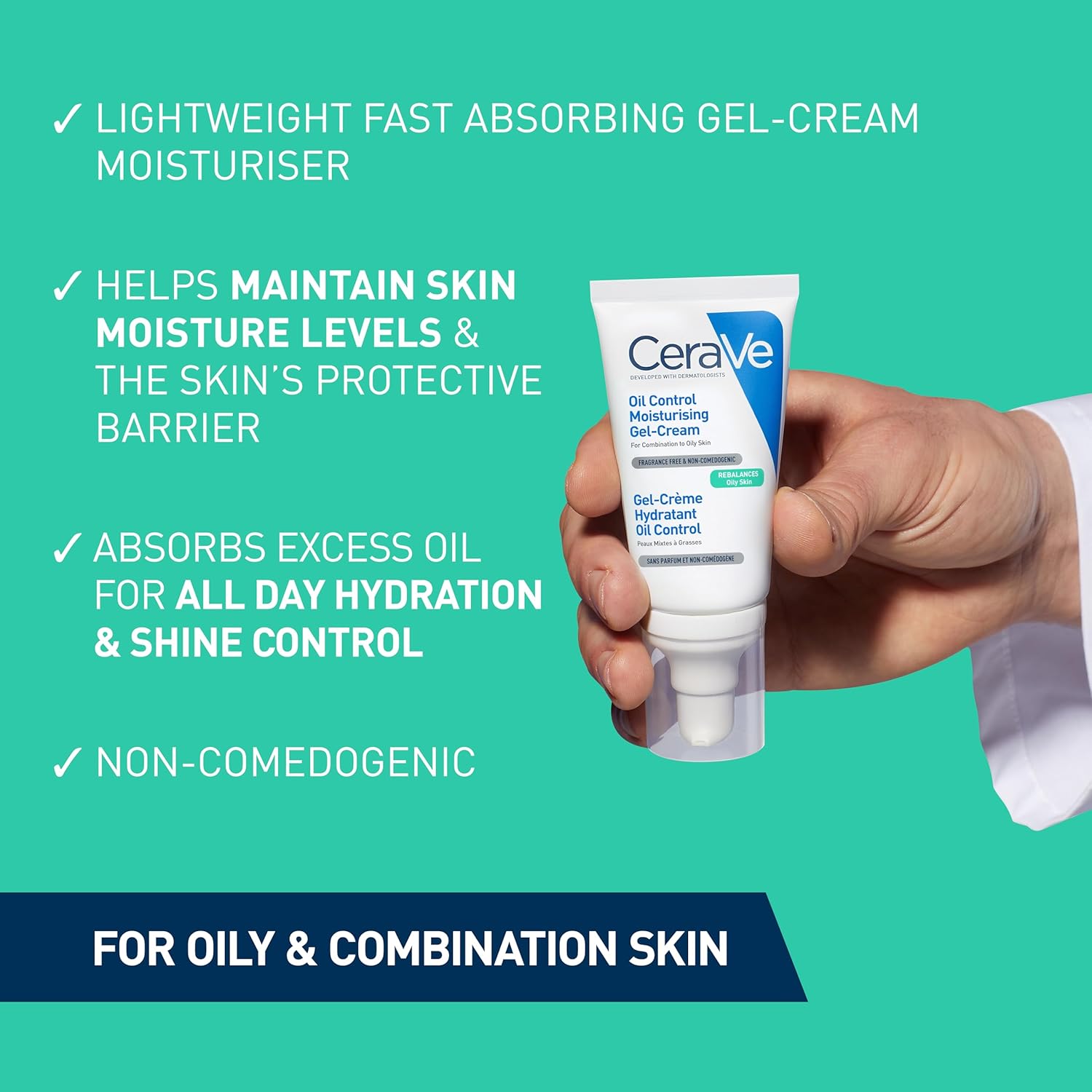CeraVe Oil Control Gel-Cream Moisturiser With Oil Absorbing Technology & Ceramides For Combination and Oily Skin 52ml