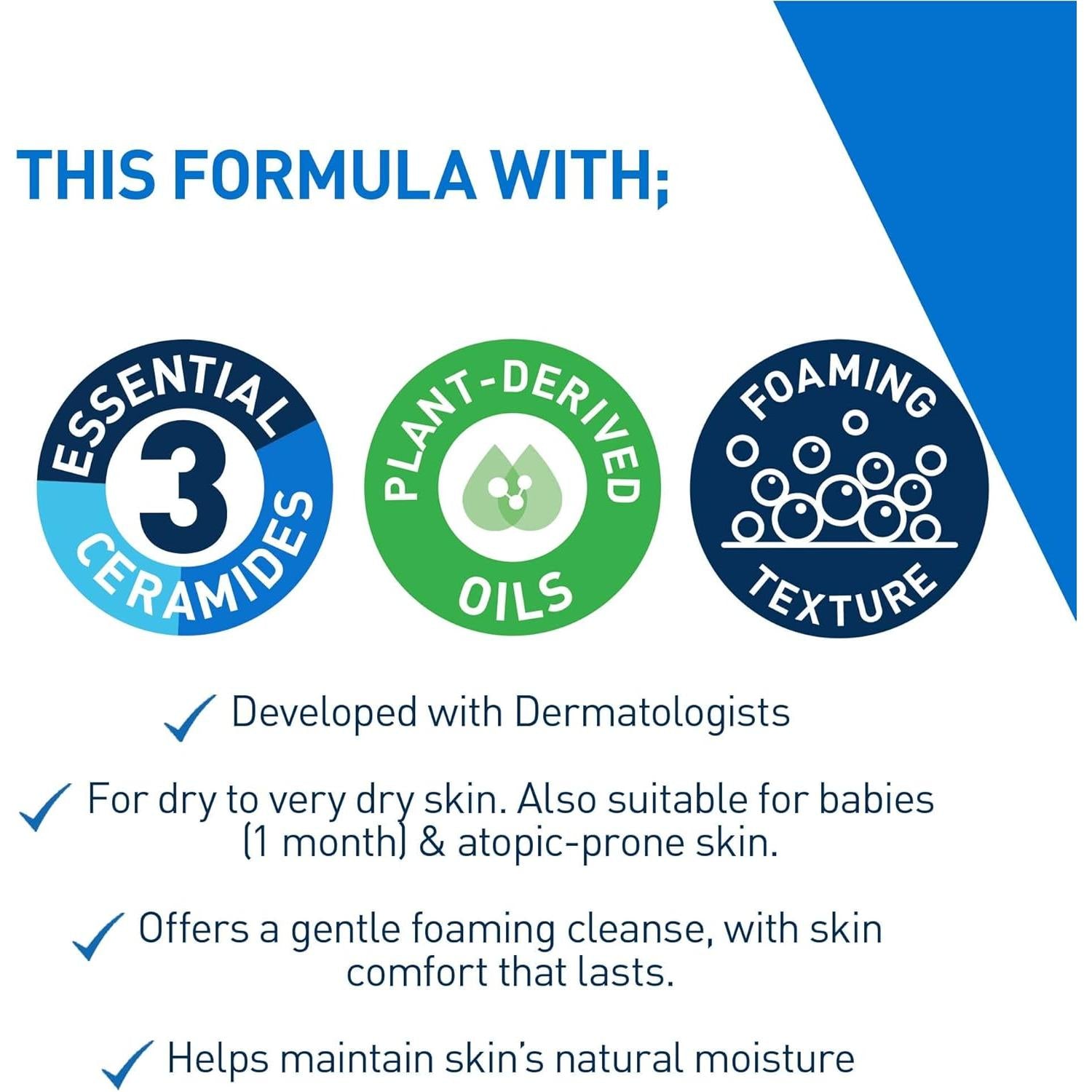 CeraVe Hydrating Foaming Oil Cleanser for Normal to Very Dry Skin with Squalane, Triglyceride and 3 Essential Ceramides, For Face and Body