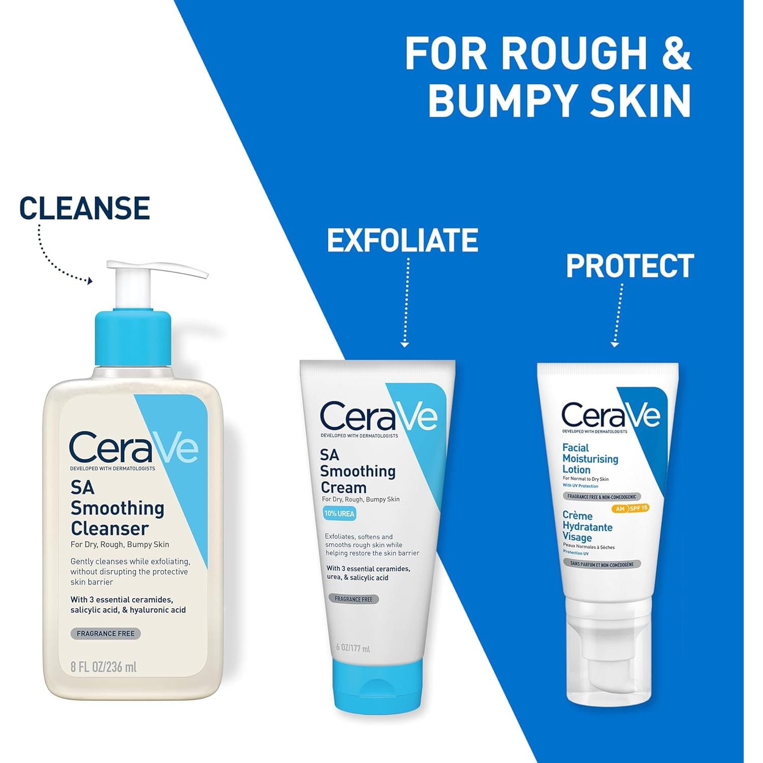 CeraVe SA Smoothing Cleanser with Salicylic Acid for Dry, Rough & Bumpy Skin 473ml, 3 Essential Ceramides, Fragrance-Free