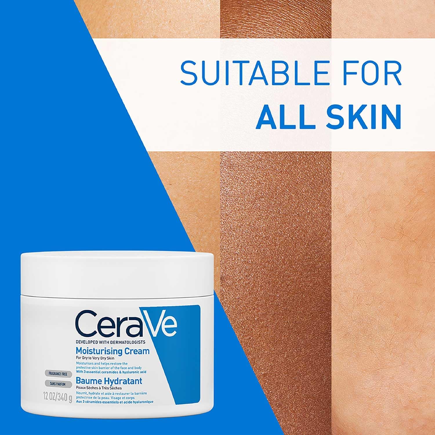 CeraVe Moisturising Cream Pot with 3 Essential Ceramides and Hyaluronic Acid for Dry to Very Dry Skin 340g, Dermatological Skincare, Fragrance-Free, Non-Comedogenic