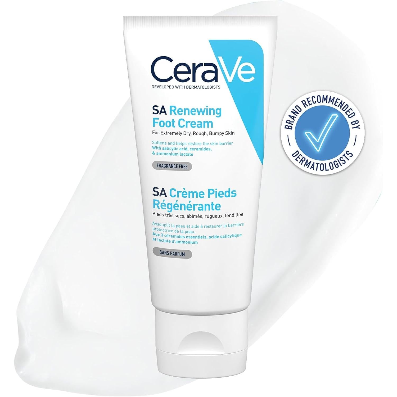 CeraVe SA Renewing Foot Cream, With salicylic acid, 3 essential ceramides & ammonium lactate, For extremely dry, rough, and bumpy feet, 88 ml/3 oz