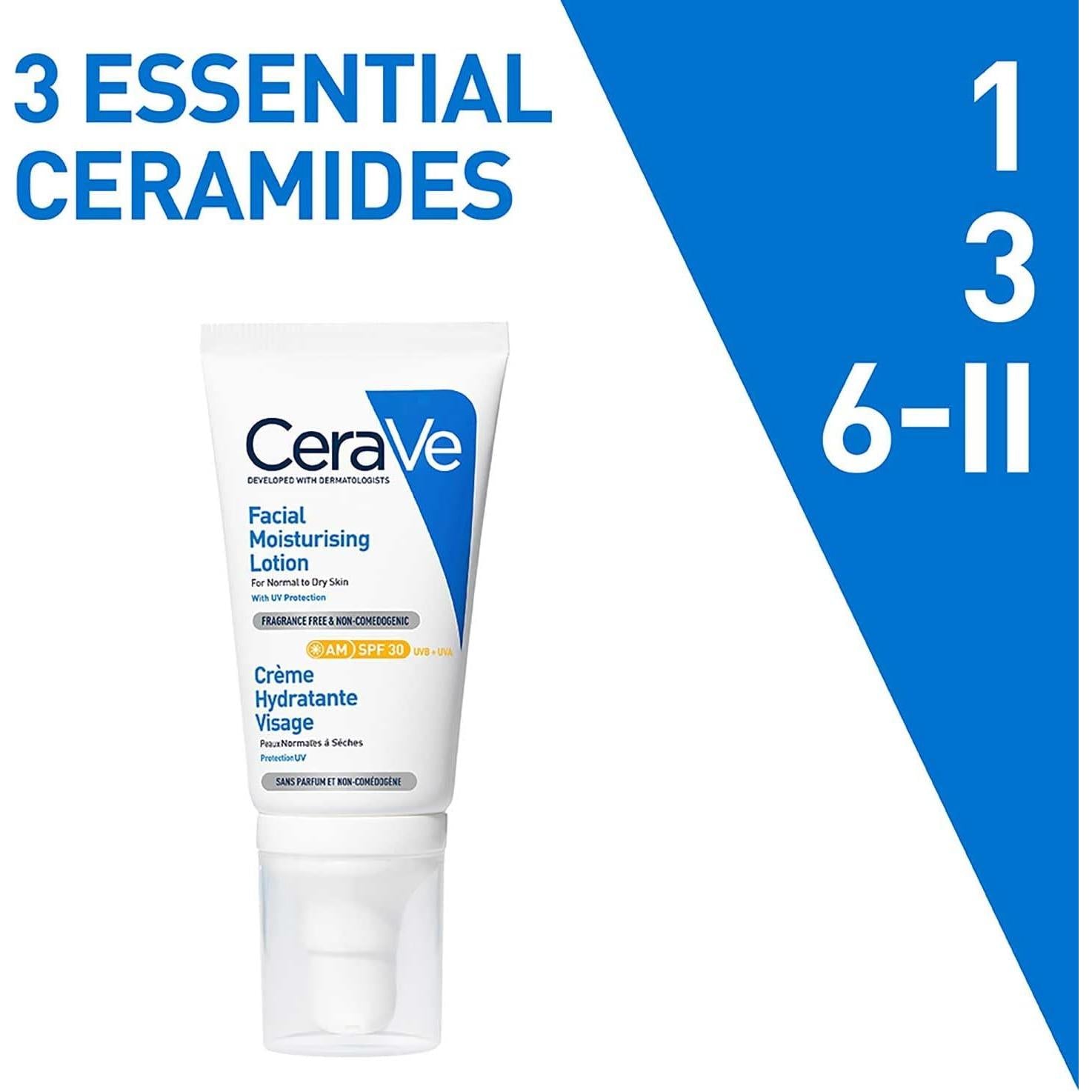 CeraVe AM Facial Moisturising Lotion SPF30 with Ceramides for Normal to Dry Skin 52ml