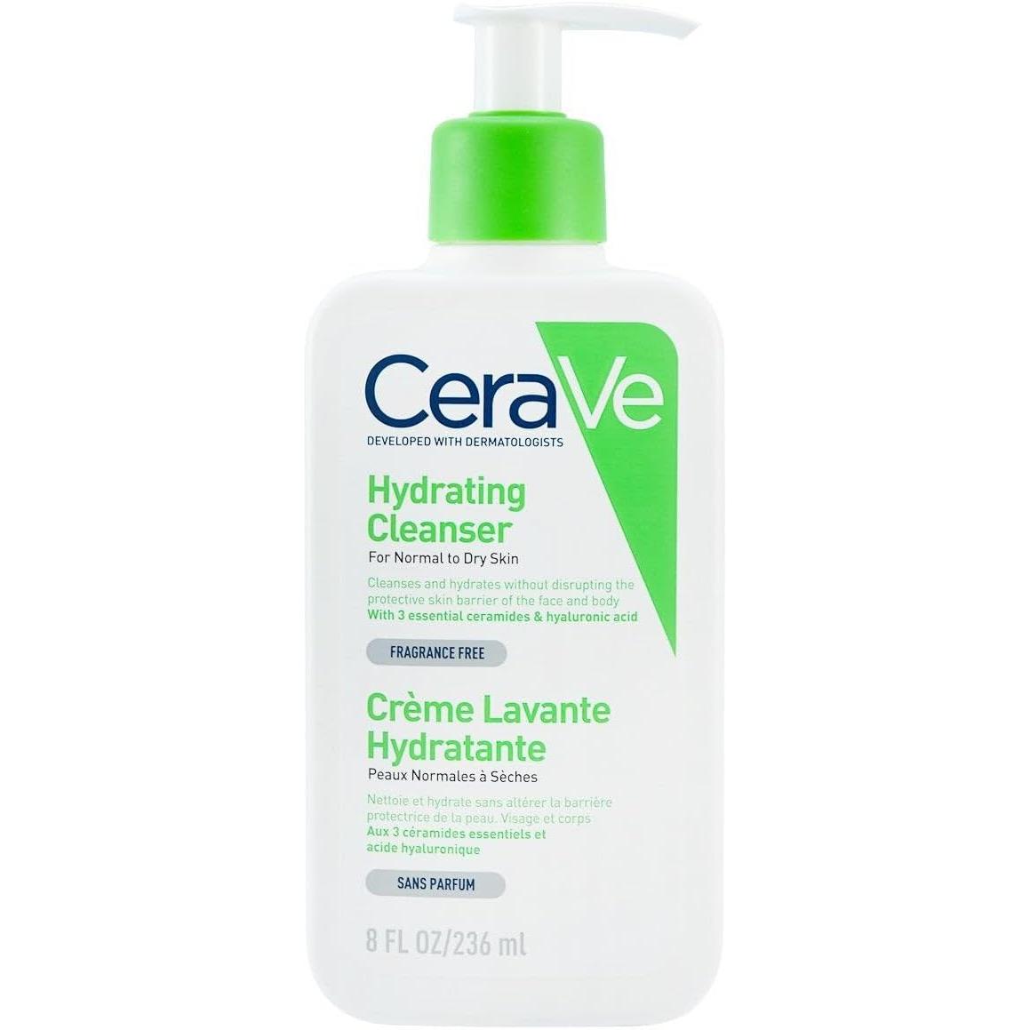 CeraVe Hydrating Cleanser for Normal to Dry Skin 236ml with Hyaluronic Acid and 3 Essential Ceramides