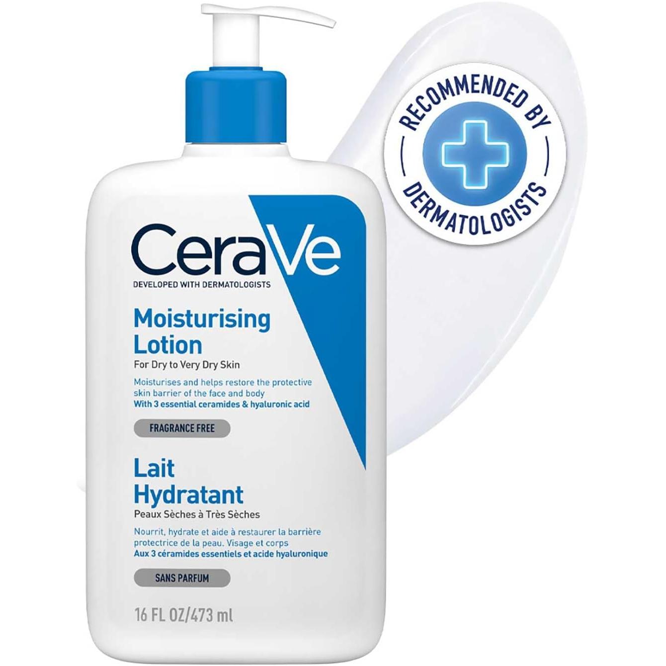 CeraVe Moisturising Lotion, for normal to very dry skin, Enriched with 3 Essential Ceramides, Hyaluronic Acid and MVe technology, CeraVe face moisturiser, Daily Hydrating Moisturiser, 473ml