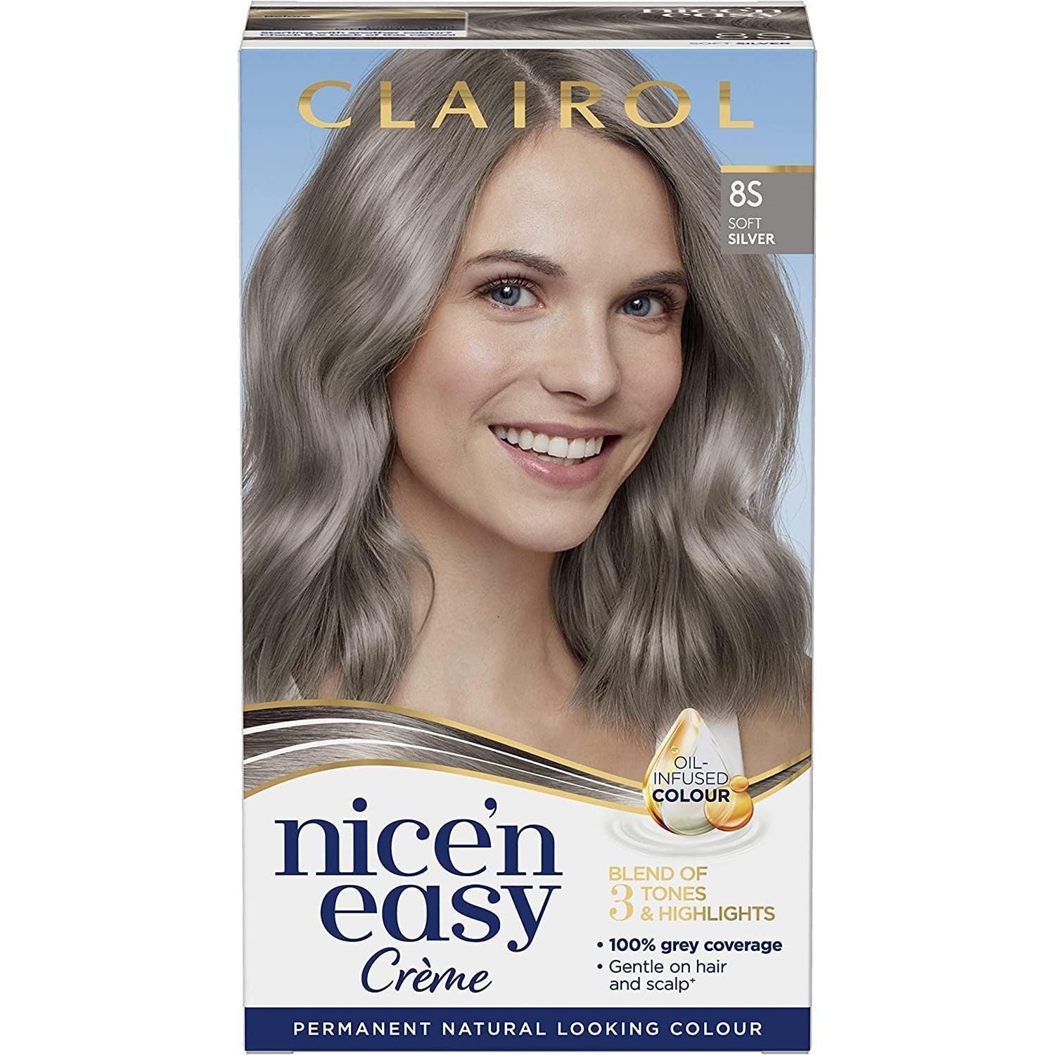 Clairol Nice'n Easy Crème, Natural Looking Oil Infused Permanent Hair Dye, 8S Soft Silver