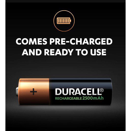 Duracell 2500mAh Stay Charged Premium AA Rechargeable Battery - Pack of 4