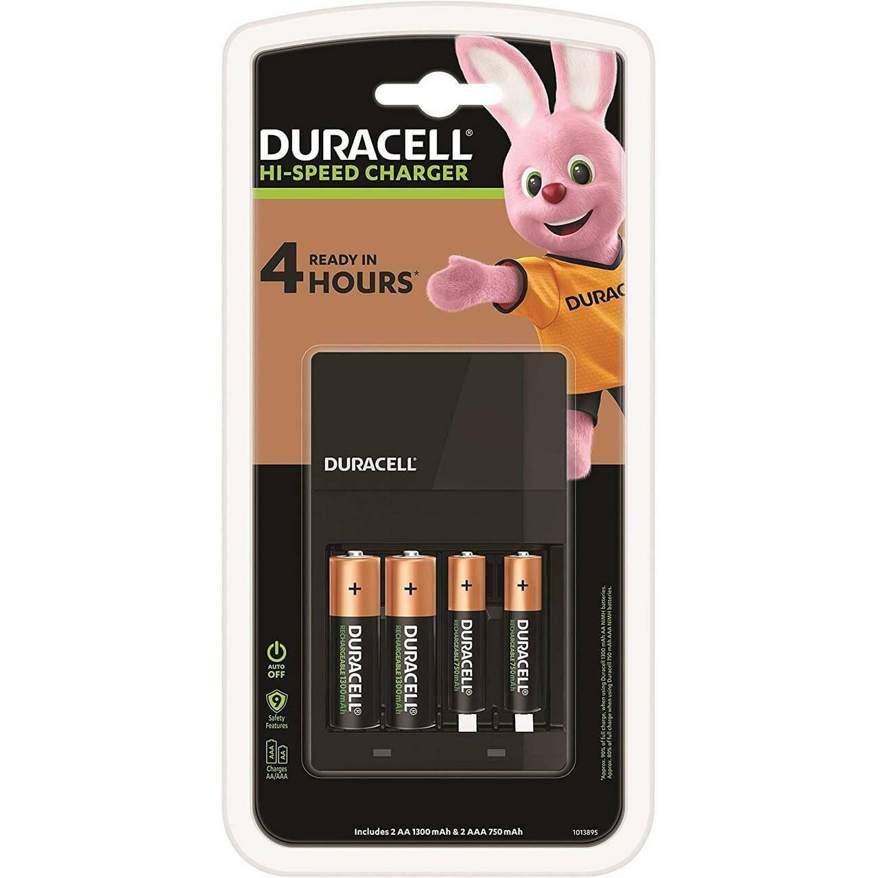 Duracell Hi-Speed Battery Charger with 2 AA and 2 AAA Rechargeable Batteries