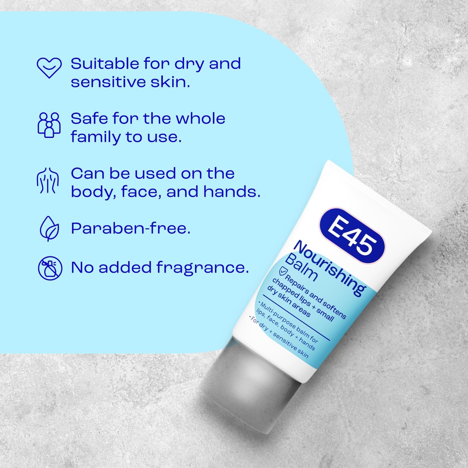 E45 Lips & Dry Skin Lip Balm - Moisturising Natural Lip Balm for Dry & Cracked Lips and Skin - 30ml