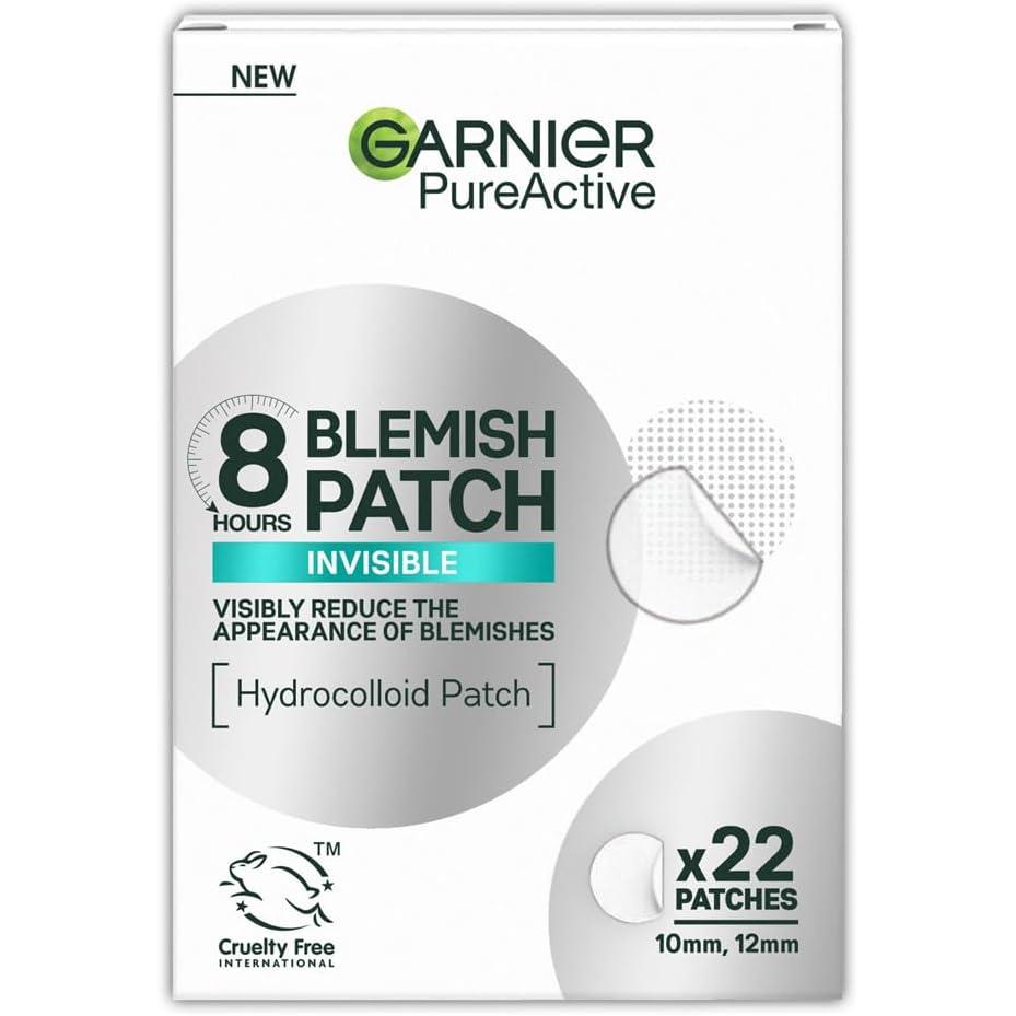Garnier Blemish Patches, Hydrocolloid patches to reduce the appearance of spots in 8 hours, Ultra-thin & Invisible on all skin tones, Suitable For All Skin Types, Vegan Formula, 22 Patches