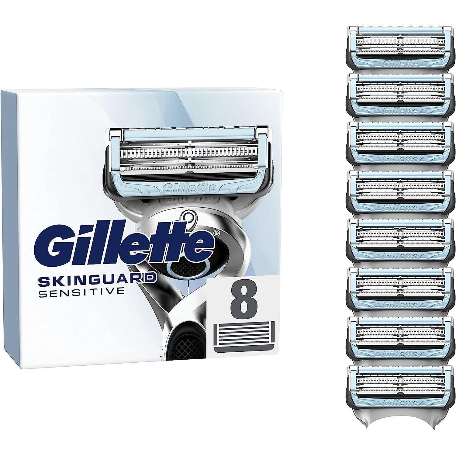 Gillette SkinGuard Sensitive Razor Blades Men, Pack of 8 Razor Blade Refills with Precision Trimmer