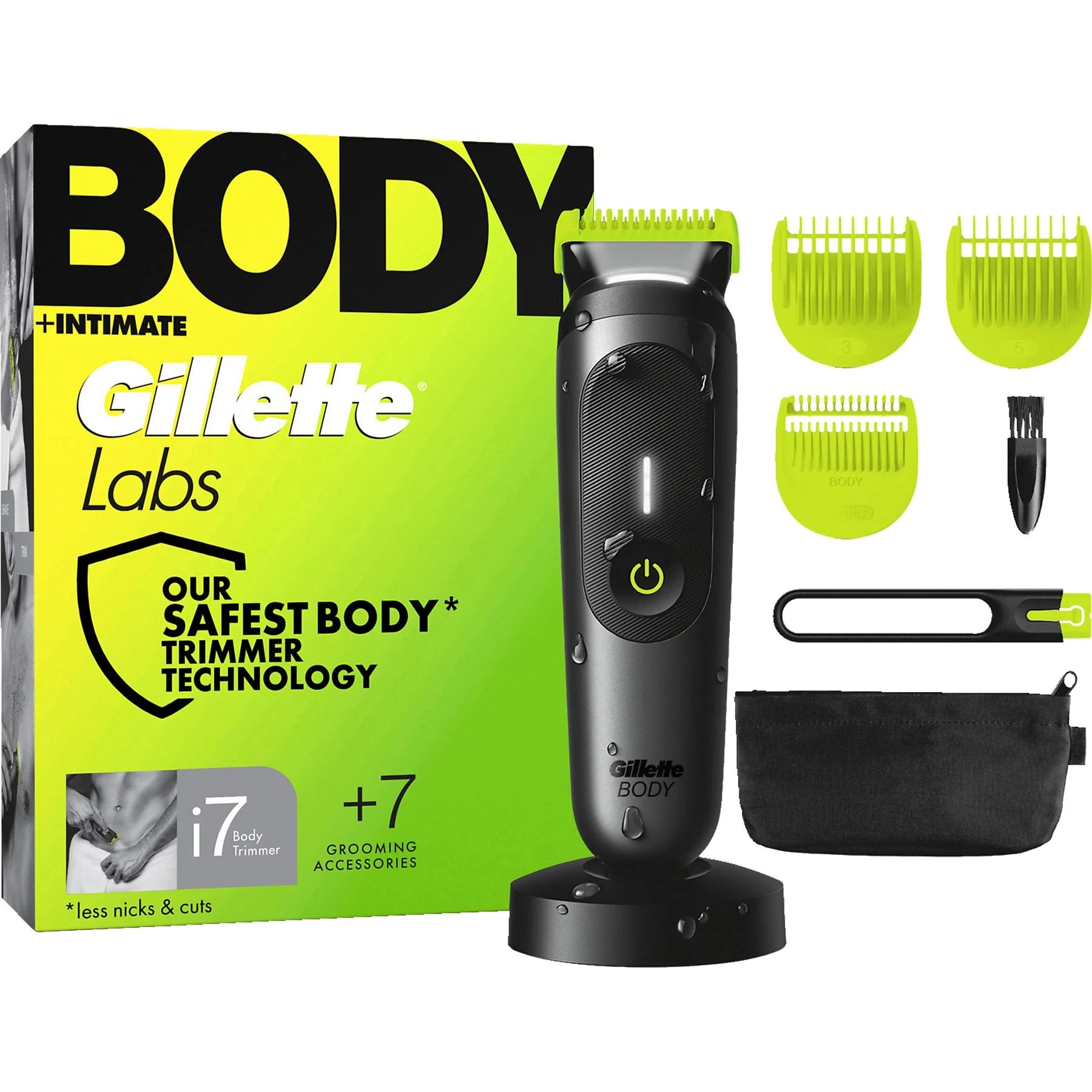 GILLETTE Labs i7 Body + Intimate Trimmer with Lifetime Sharp Blades, Pubic Hair & Ball Trimmer for Men, Wet/Dry Use