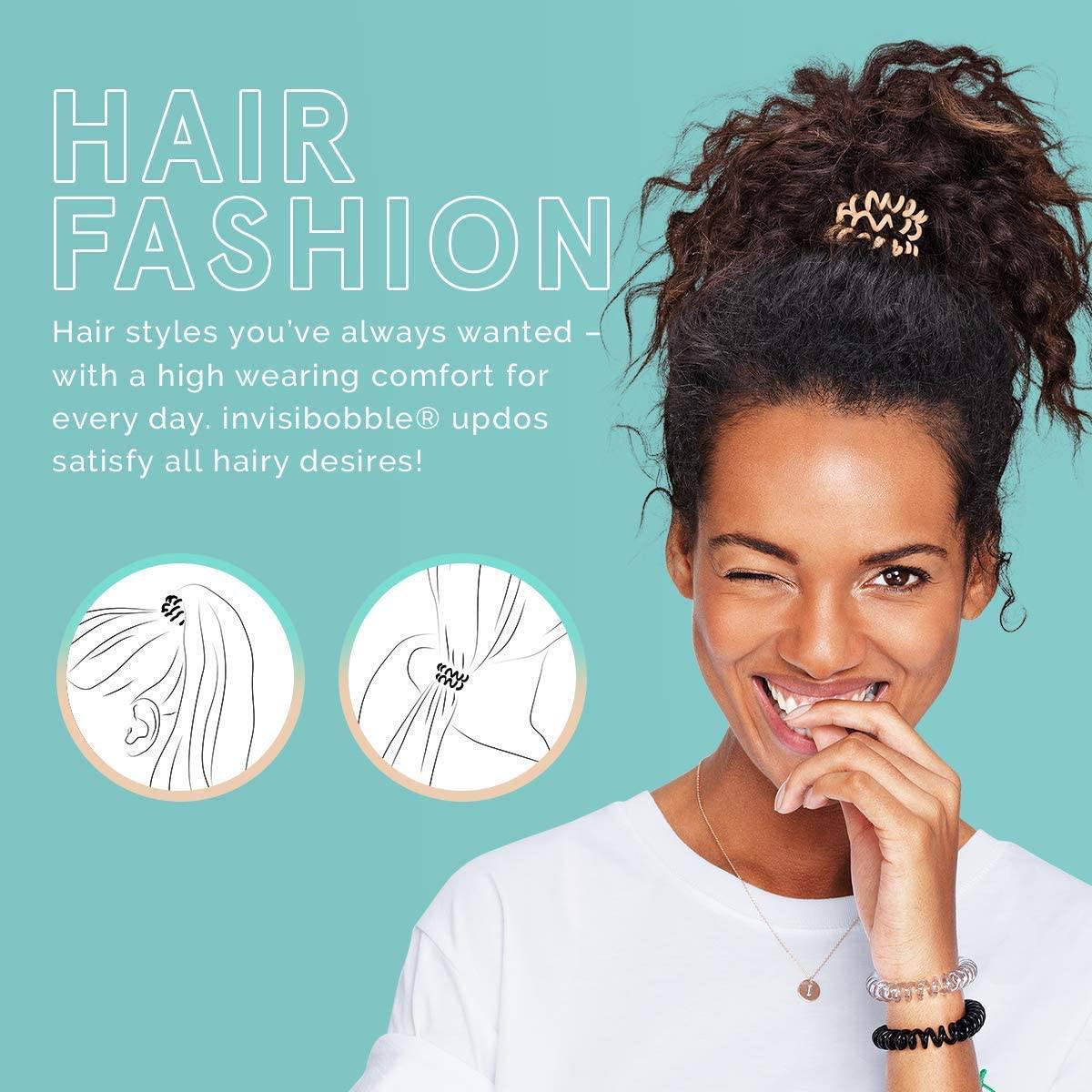 Invisibobble ORIGINAL Hair Ties, Crystal Clear, 3 Pack - Traceless, Strong Hold, Waterproof - Suitable for All Hair Types