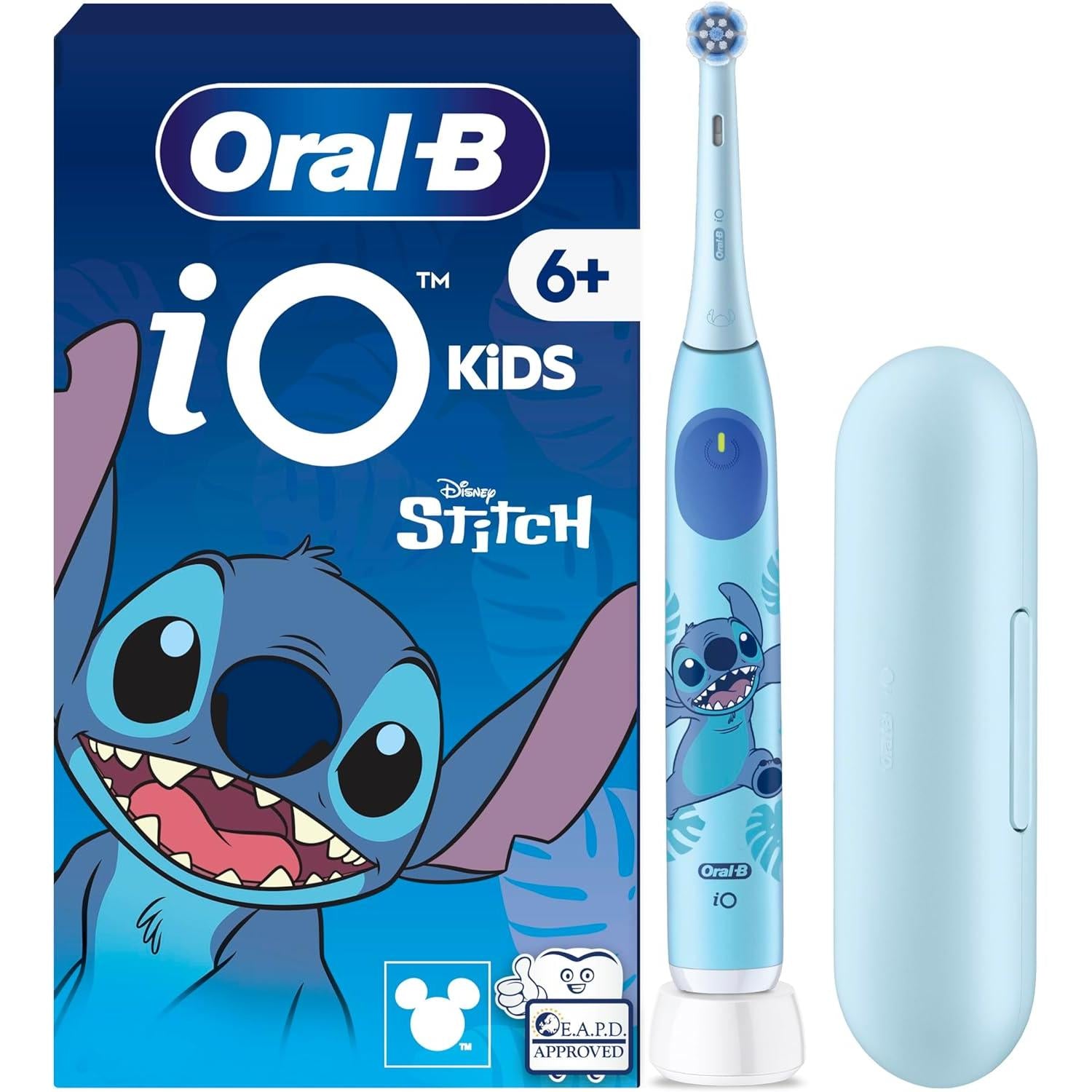 Oral-B iO Kids Disney Stitch Electric Toothbrush, with Travel Case, 3 Modes with Kid-Friendly Sensitive Mode, 2-Min Music Timer, for Ages 6+ (Copy)