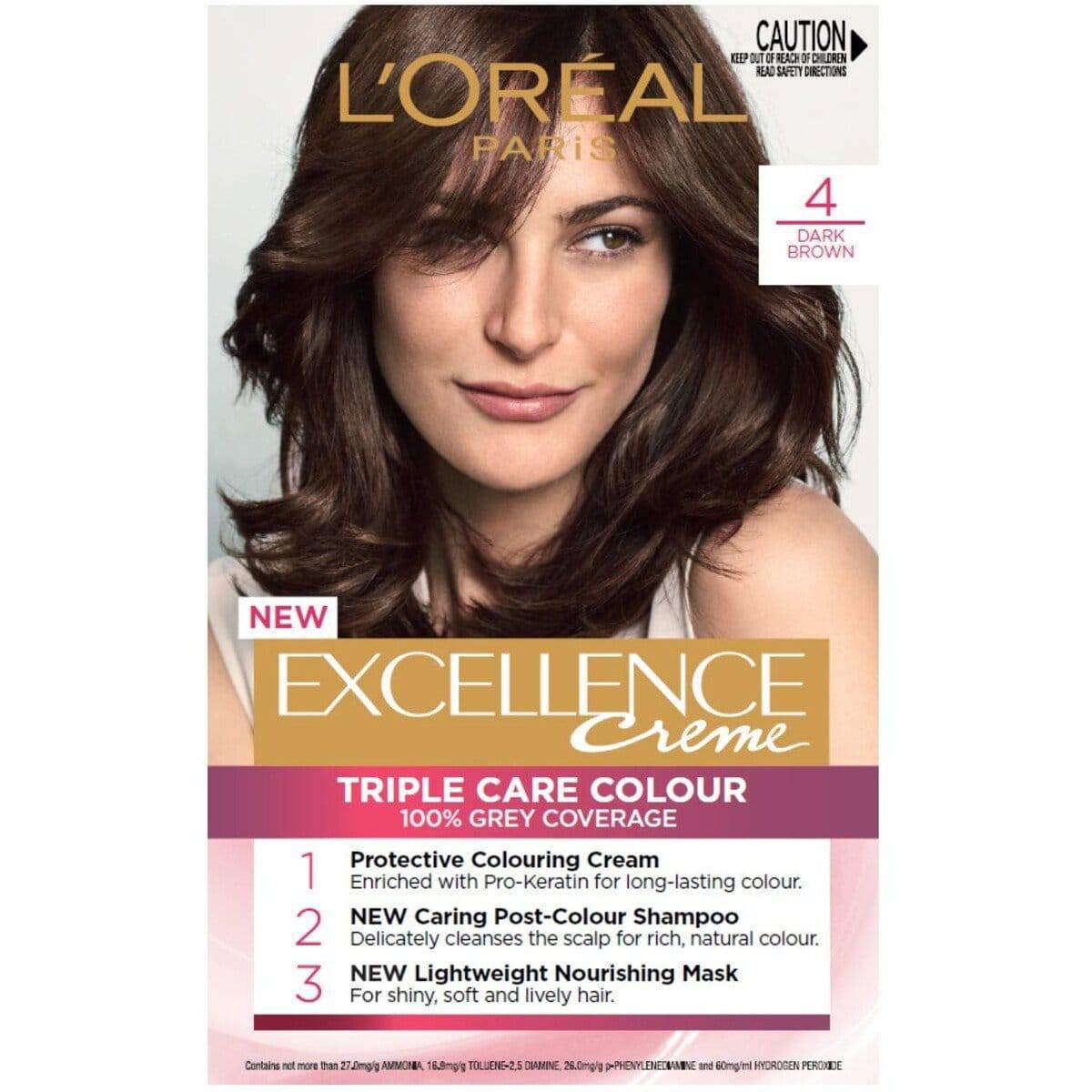 L'oreal Excellence Crème Permanent Hair Dye - Triple Care - Dark Brown 4 - Healthxpress.ie
