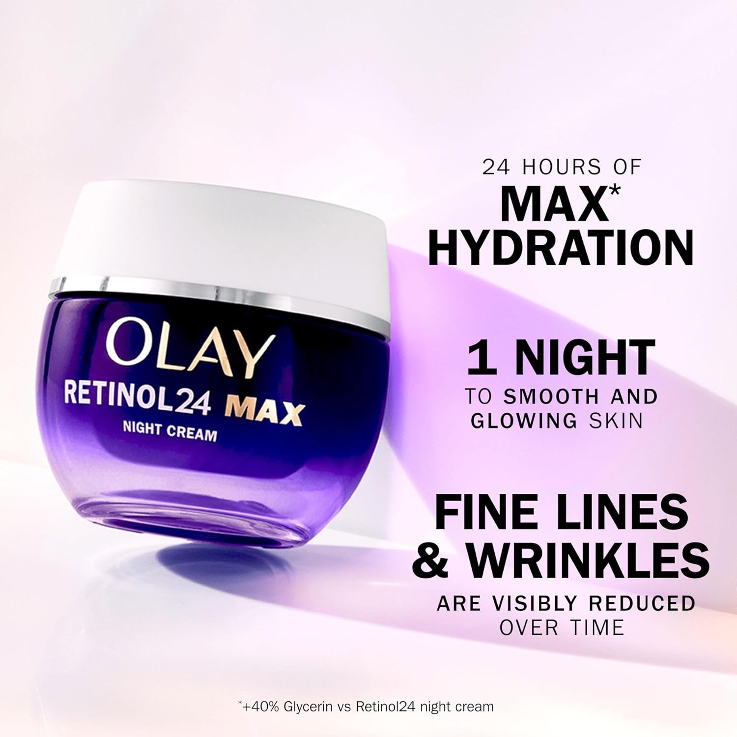 Olay Retinol 24 MAX Night Cream with Antioxidant Vitamin E, 40% Glycerin Overnight Anti Aging Skin Care 50ml