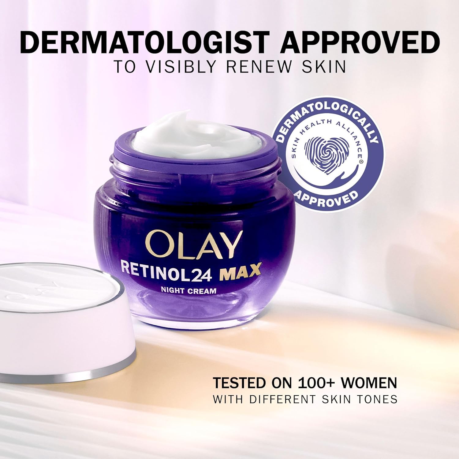 Olay Retinol 24 MAX Night Cream with Antioxidant Vitamin E, 40% Glycerin Overnight Anti Aging Skin Care 50ml