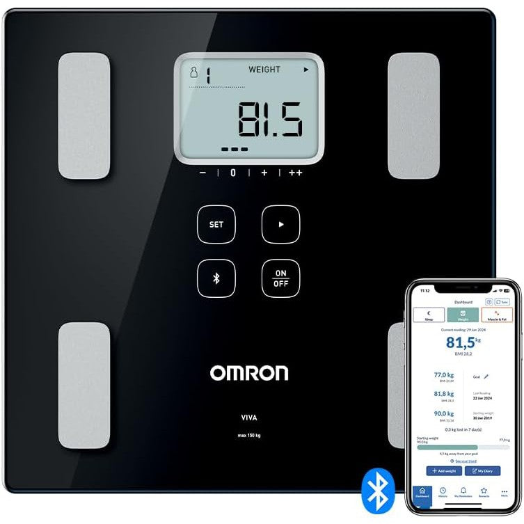 OMRON VIVA Bluetooth Smart Scale and Body Composition Monitor with Body Fat, Weight, Visceral Fat, Skeletal Muscle, Resting Metabolism, BMI - Segmental Body Composition Scale, Weighing Scale with APP