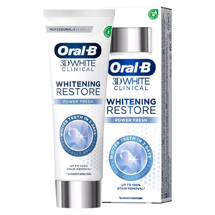 Oral-B 3D White Clinical Restore Power Fresh 75ml - Whiter Teeth In 3 Days - Healthxpress.ie