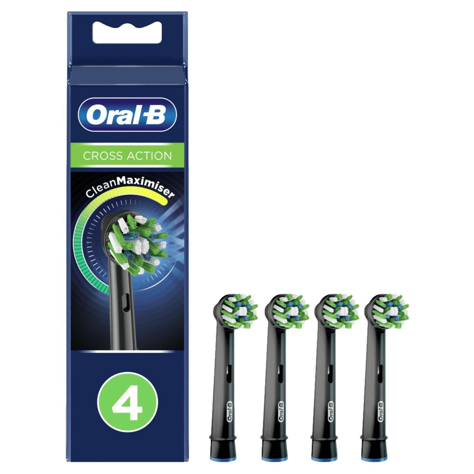 Oral-B CrossAction 4pk Toothbrush Replacement Heads - Black - Pack of 4 - with CleanMaximiser Technology - Healthxpress.ie