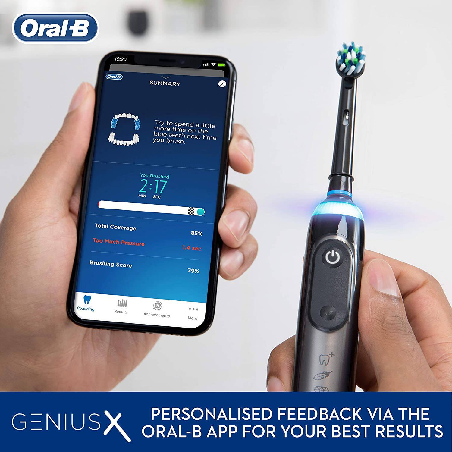 Oral B Genius X 20000 Luxe Electric Toothbrush - Motion Sensors, Round Head - Black