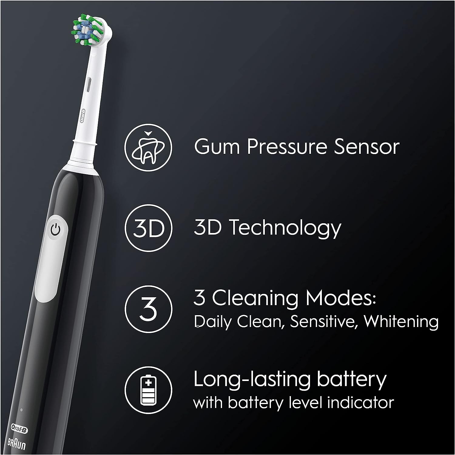 Oral-B Pro 1 Electric Toothbrush With 3D Cleaning, 1 Toothbrush Head & Travel Case, Gum Pressure Control, Black