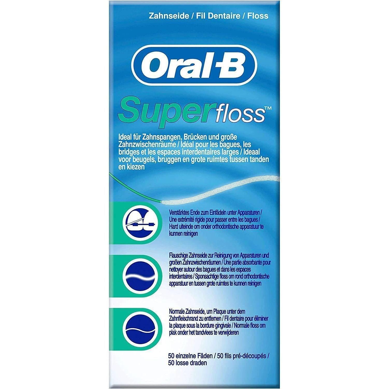 Oral-B Super Floss Pre-Cut Dental Floss Strands - Stiffened End - Healthxpress.ie