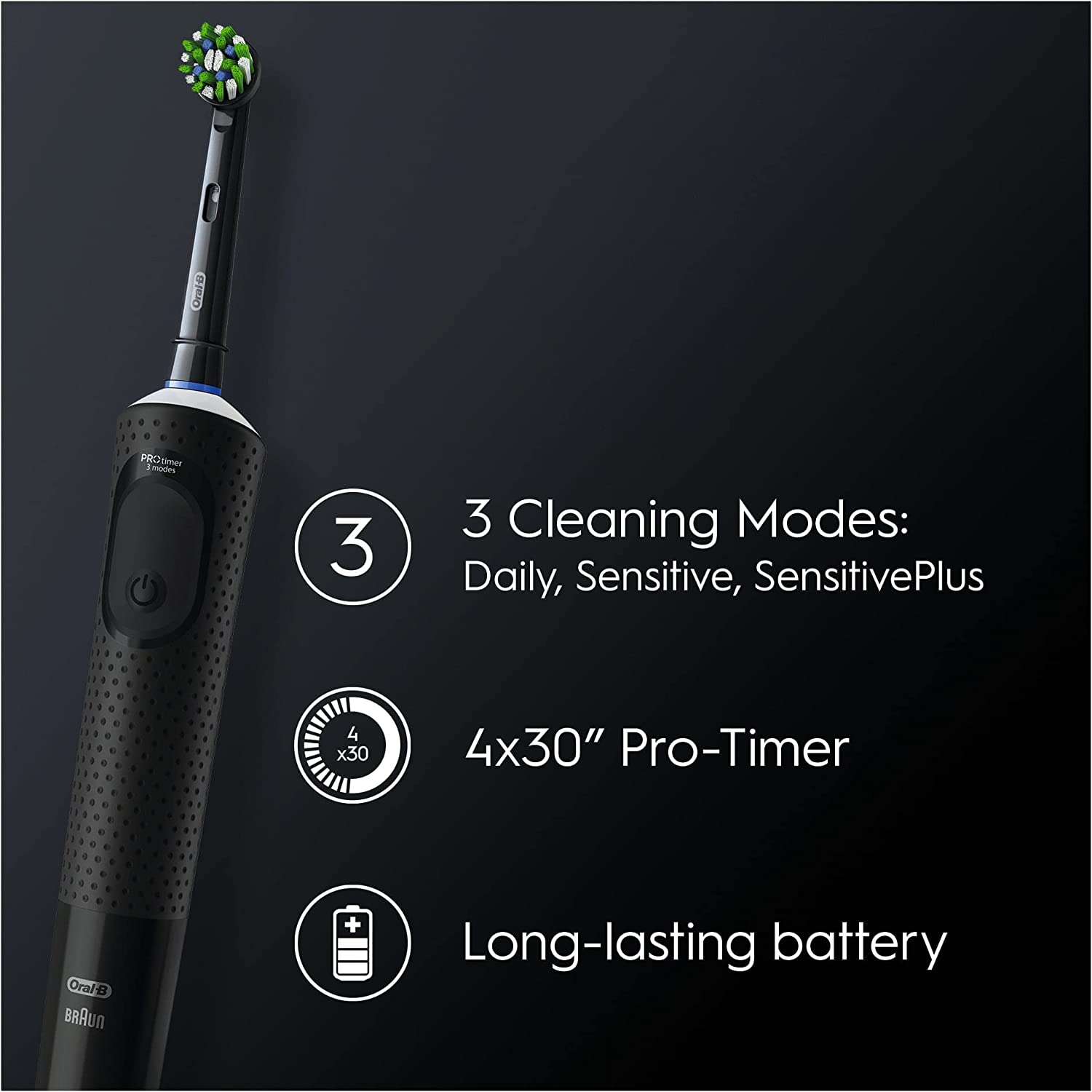 Oral-B Vitality Pro 2 x Electric Toothbrushes, 2 Toothbrush Heads, 3 Brushing Modes Including Sensitive Plus - Black & Purple