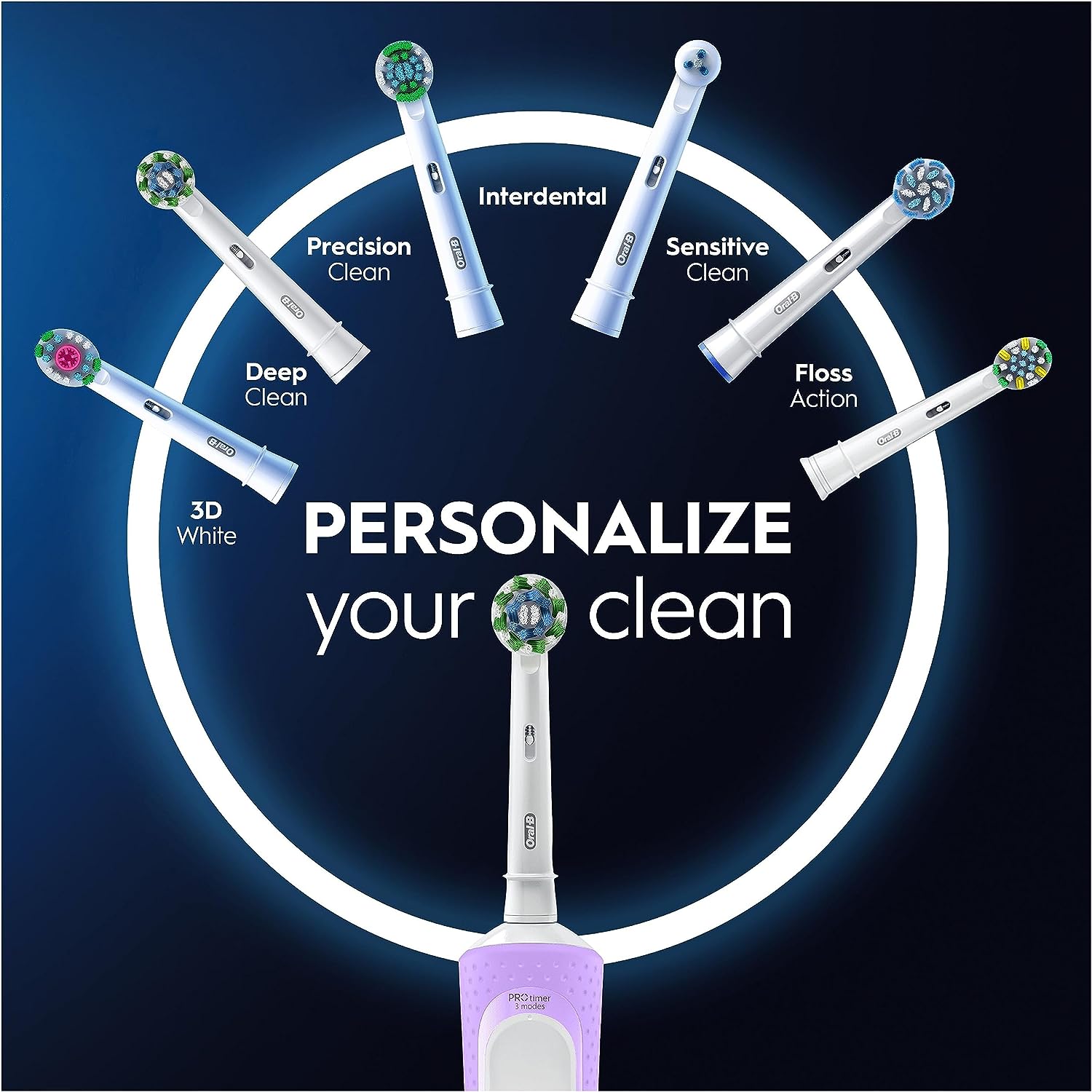 Oral-B Vitality Pro Electric Toothbrush, 1 Handle, 2 Toothbrush Heads, Purple