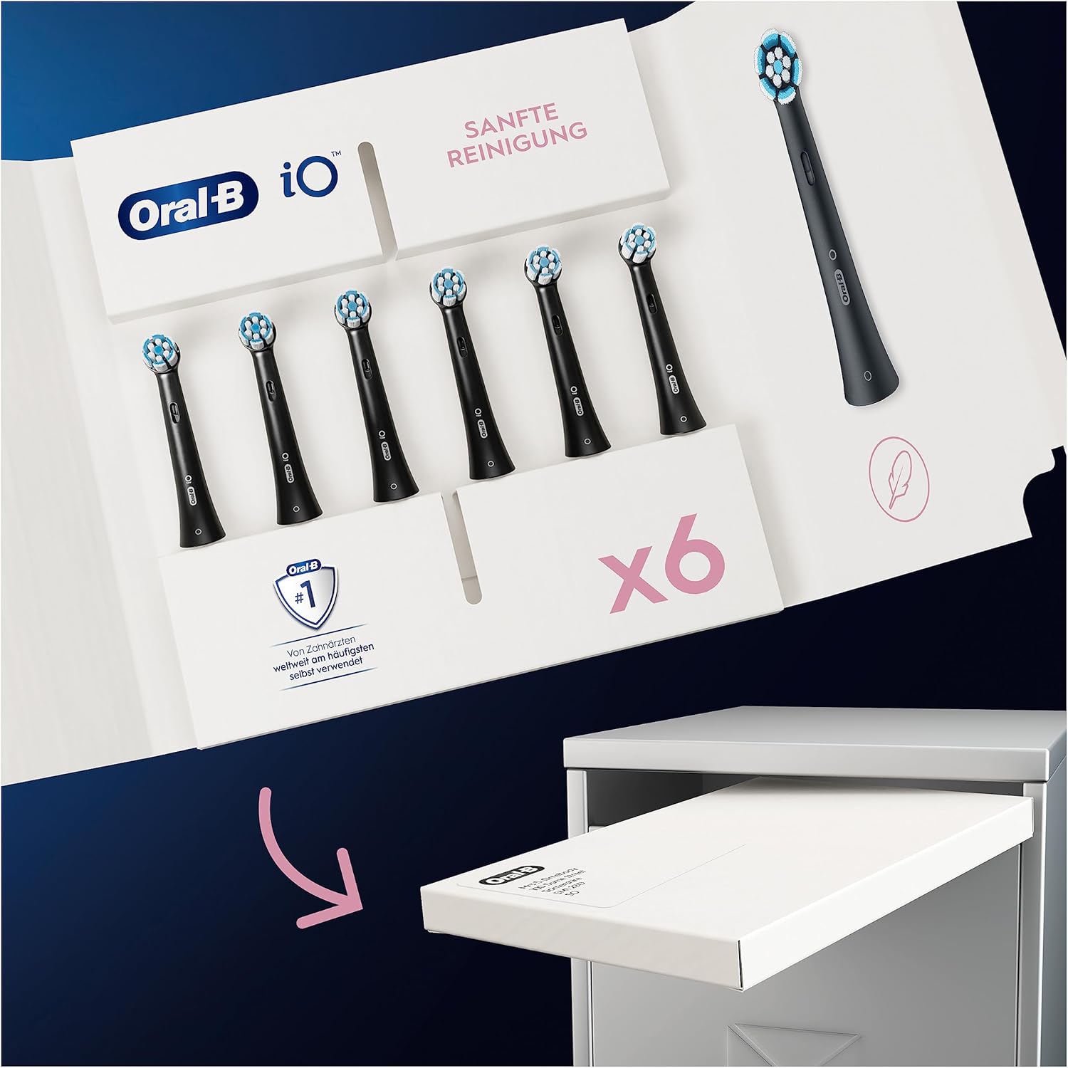 Oral-B iO 6pk Gentle Cleaning Replacement Toothbrush Heads , Original Toothbrush Attachment for Oral-B iO Toothbrushes, Letterbox Packaging, Black