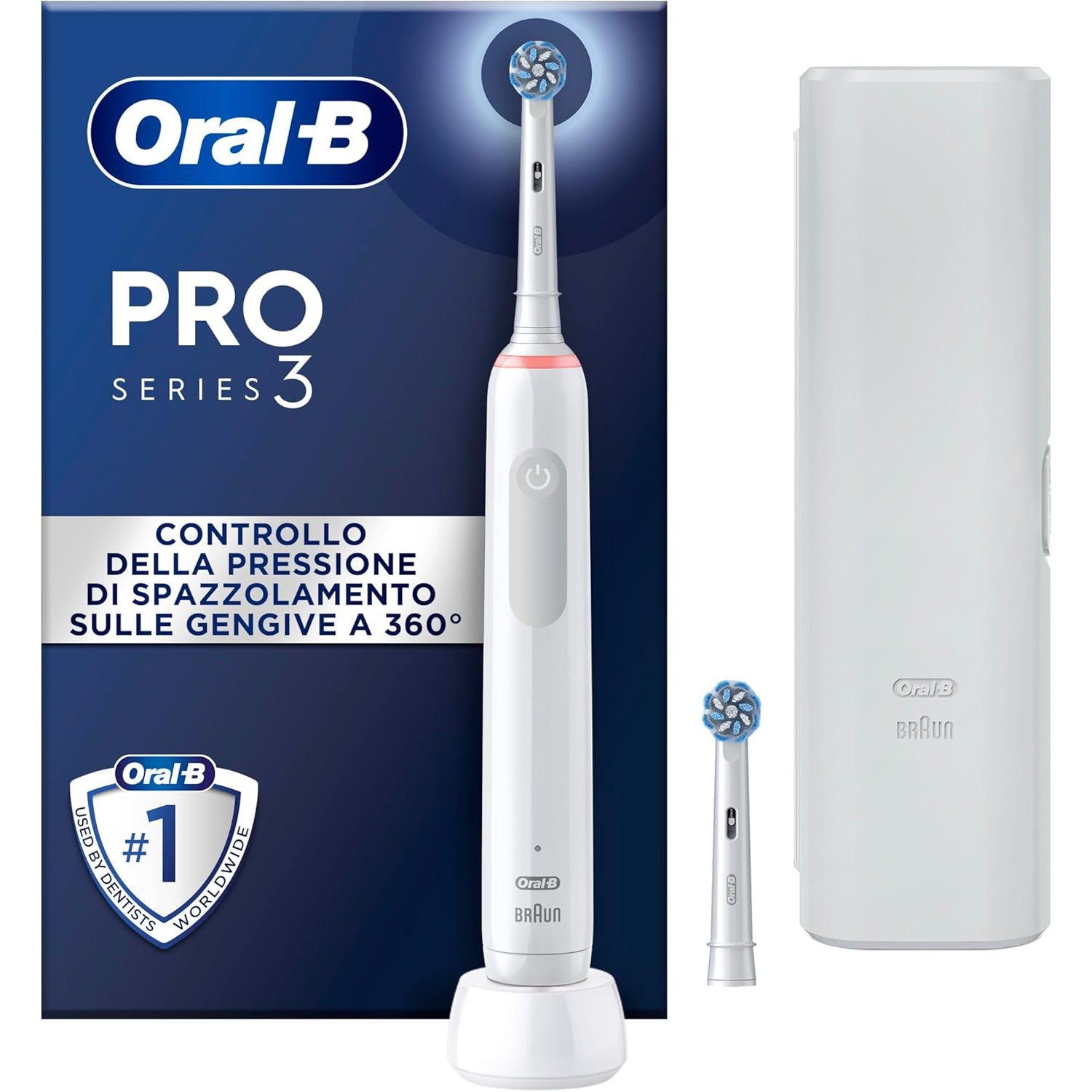 Oral-B Pro 3 Sensi Ultra Electric Toothbrush with Travel Case , Smart Pressure Sensor, 2 x  Toothbrush Head, 3 Modes with Teeth Whitening