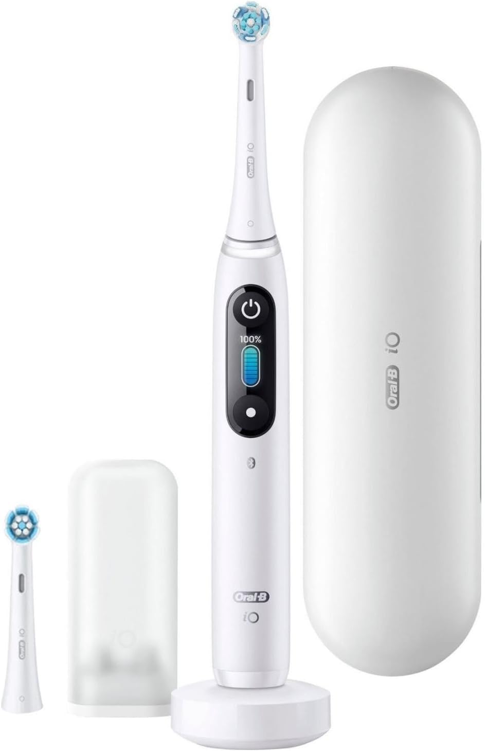 Oral-B iO8 Electric Toothbrush  with 2 Replacement Toothbrush Heads, 6 Cleaning Modes  Travel Case  , White Alabaster