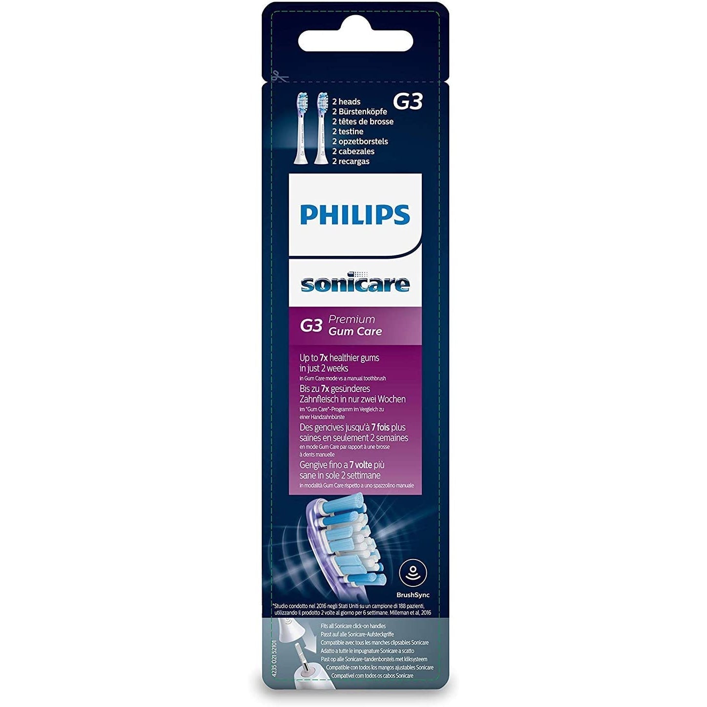 Philips Sonicare HX9052/17 Premium Gum Care White BrushSync Heads (Compatible with All Philips Sonicare Handles), Pack of 2