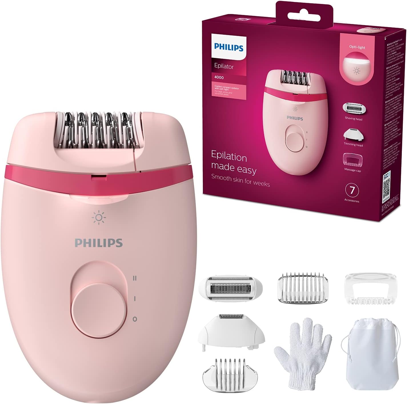 Philips Satinelle Essential Corded Epilator with 5 Attachments - BRE285/00