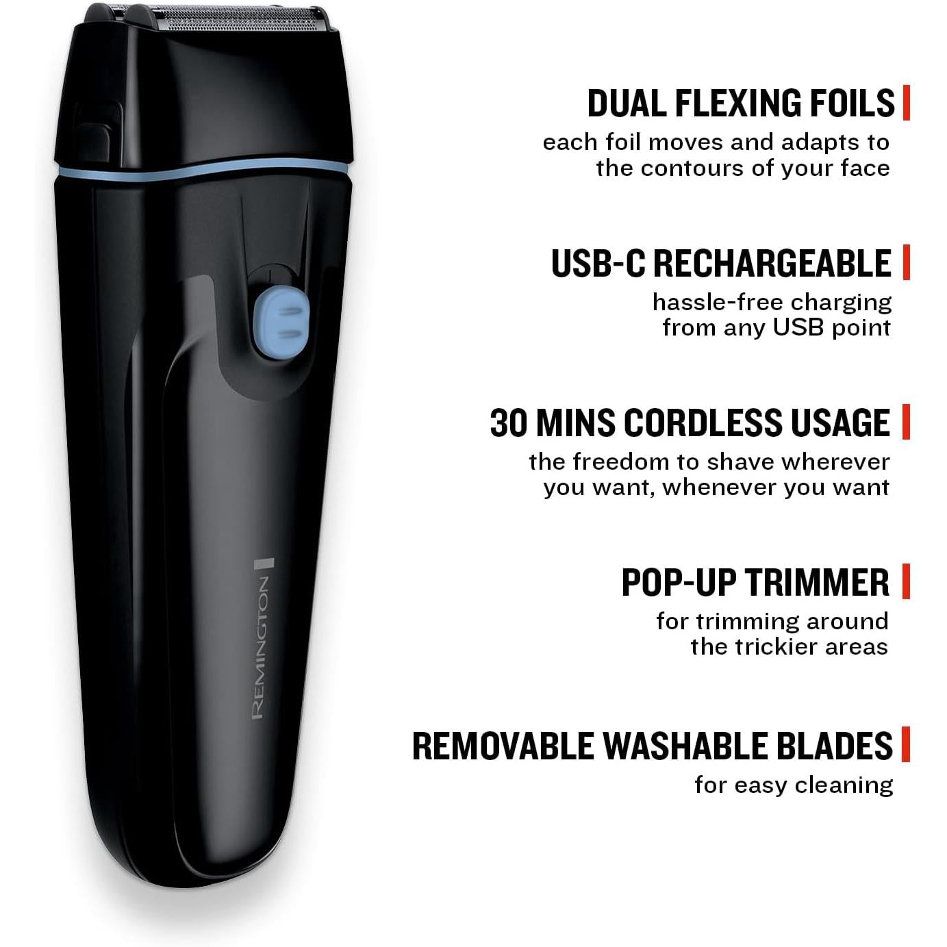 Remington Mens Electric Foil Shaver F1 (Pop-up Trimmer, 30 min Usage, Removable, Washable Blades, Cordless Usage, USB-C Charging, 100% Waterproof) F1000